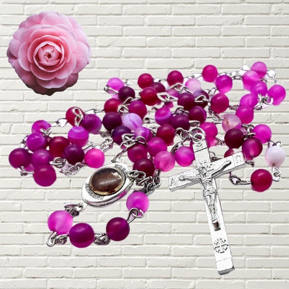 Jewelry - STUNNING PINK & PURPLE CRYSTAL BEADS ROSARY